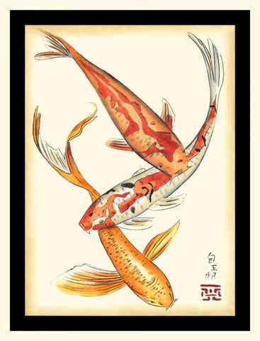 Koi Fish II Black Ornate Wood Framed Art Print with Double Matting by Zarris, Chariklia