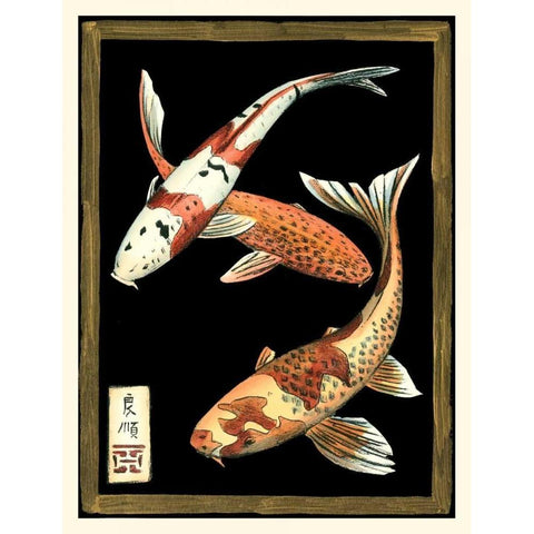 Koi Fish on Black I White Modern Wood Framed Art Print by Zarris, Chariklia