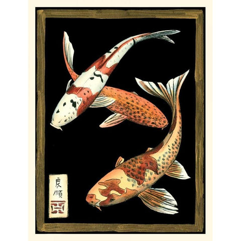 Koi Fish on Black I Gold Ornate Wood Framed Art Print with Double Matting by Zarris, Chariklia