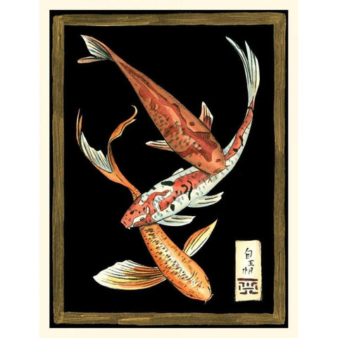 Koi Fish on Black II Black Modern Wood Framed Art Print with Double Matting by Zarris, Chariklia