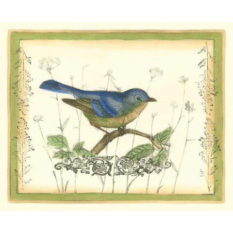 Bird and Wildflowers II Gold Ornate Wood Framed Art Print with Double Matting by Goldberger, Jennifer