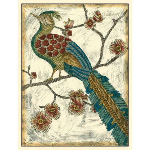 Embroidered Pheasant II Black Modern Wood Framed Art Print with Double Matting by Zarris, Chariklia