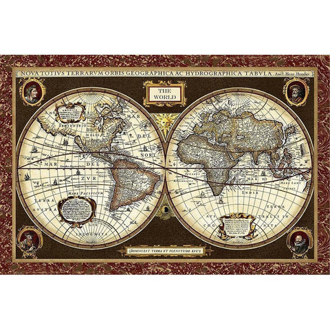 Decorative World Map White Modern Wood Framed Art Print by Vision Studio