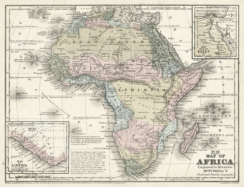 Mitchells Map of Africa Black Ornate Wood Framed Art Print with Double Matting by Mitchell