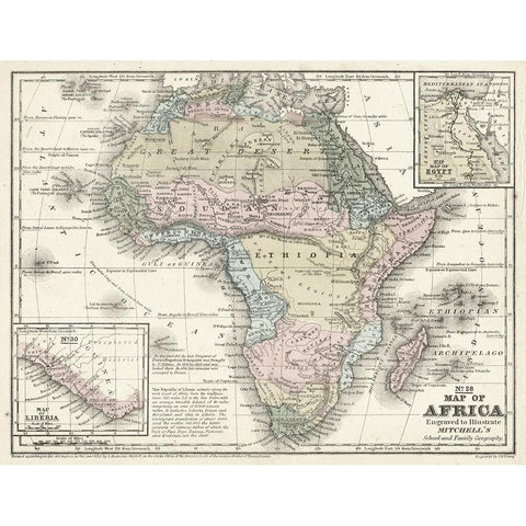 Mitchells Map of Africa Black Modern Wood Framed Art Print with Double Matting by Mitchell