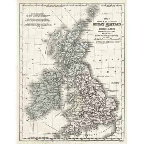 Mitchells Map of Great Britain and Ireland Black Modern Wood Framed Art Print by Mitchell