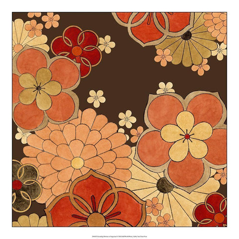 Cascading Blooms in Tangerine I White Modern Wood Framed Art Print with Double Matting by Vess, June Erica