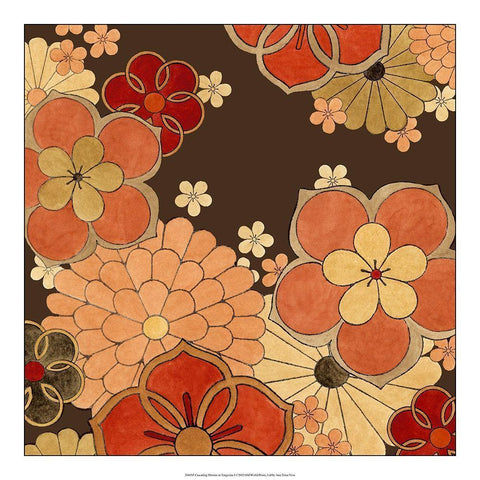 Cascading Blooms in Tangerine I Gold Ornate Wood Framed Art Print with Double Matting by Vess, June Erica