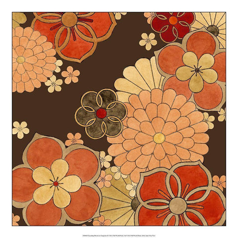 Cascading Blooms in Tangerine II Black Ornate Wood Framed Art Print with Double Matting by Vess, June Erica
