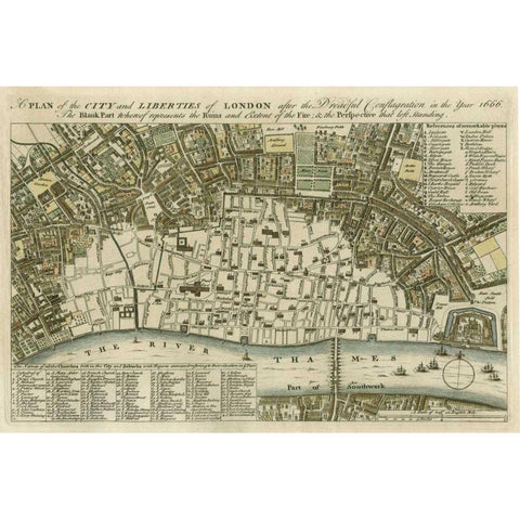 City Plan of London Black Modern Wood Framed Art Print with Double Matting by Unknown