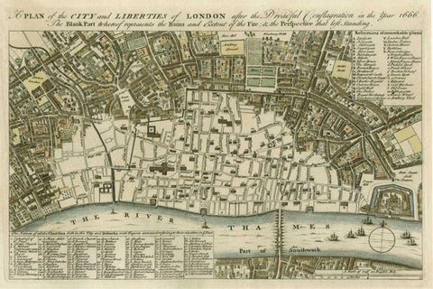 City Plan of London Black Ornate Wood Framed Art Print with Double Matting by Unknown