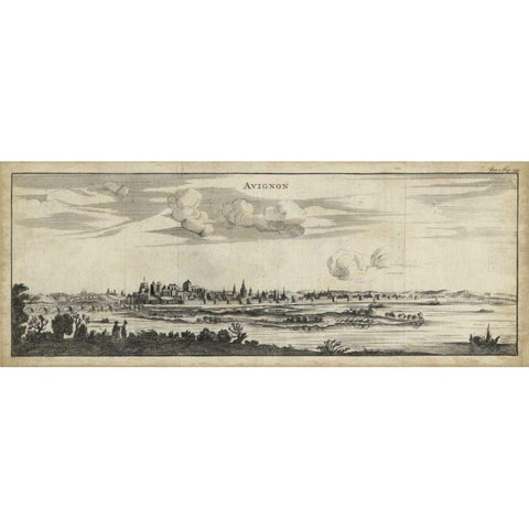 View of Avignon Gold Ornate Wood Framed Art Print with Double Matting by Unknown