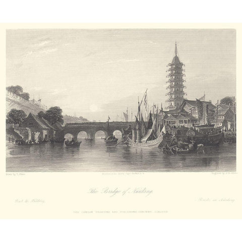 The Bridge of Nanking Black Modern Wood Framed Art Print by Allom, T.
