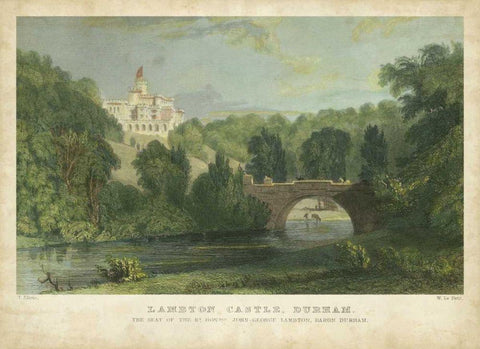 Lambton Castle Black Ornate Wood Framed Art Print with Double Matting by Allom, T.