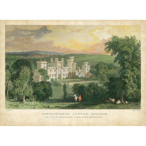 Ravensworth Castle Black Modern Wood Framed Art Print by Allom, T.