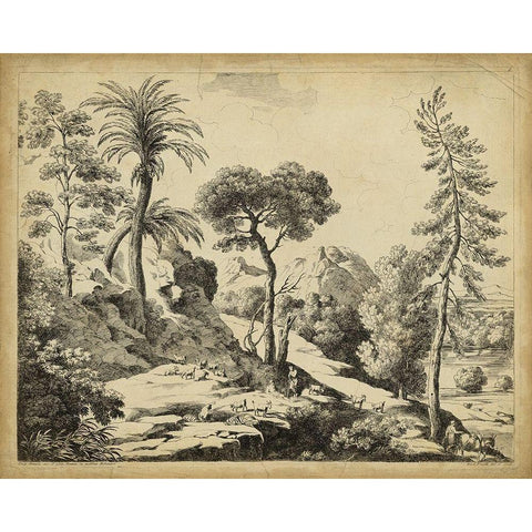 Classical Landscape I Black Modern Wood Framed Art Print with Double Matting by Pinelli, B.