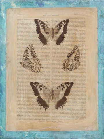 Bookplate Butterflies II Black Ornate Wood Framed Art Print with Double Matting by Vision Studio