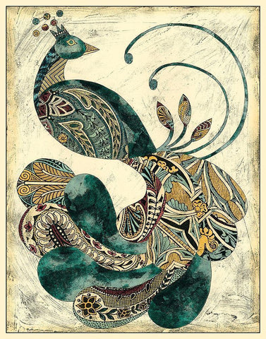 Royal Peacock I White Modern Wood Framed Art Print with Double Matting by Zarris, Chariklia