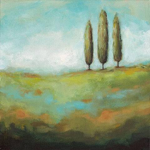Singing Trees II White Modern Wood Framed Art Print with Double Matting by Long, Christina