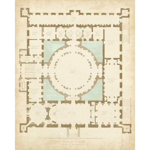 Plan in Taupe and Spa I Gold Ornate Wood Framed Art Print with Double Matting by Vision Studio