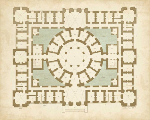 Plan in Taupe and Spa II White Modern Wood Framed Art Print with Double Matting by Vision Studio