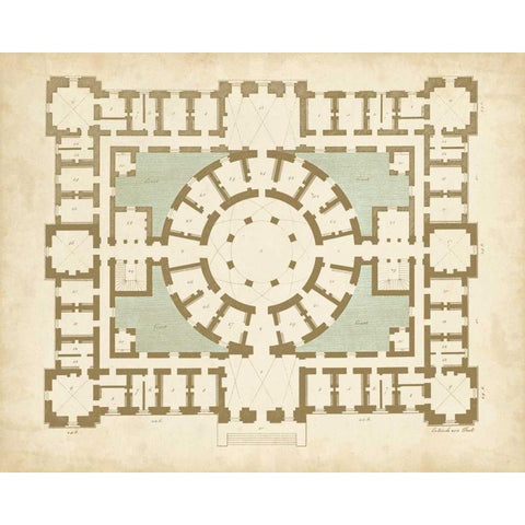 Plan in Taupe and Spa II Gold Ornate Wood Framed Art Print with Double Matting by Vision Studio