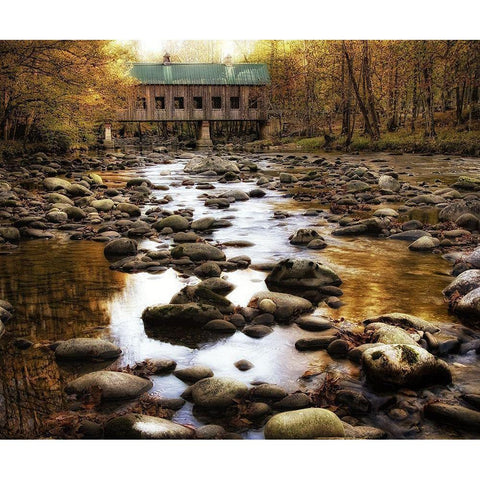 Bridge Over Rocky Waters Black Modern Wood Framed Art Print by Head, Danny