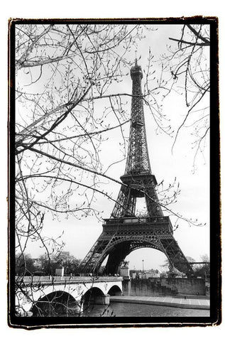 Eiffel Tower Along The Seine River Black Ornate Wood Framed Art Print with Double Matting by DeNardo, Laura