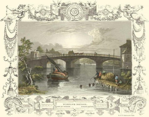 Windsor Bridge Black Ornate Wood Framed Art Print with Double Matting by Tombleson