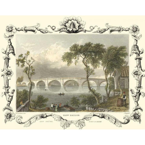 Kew Bridge Gold Ornate Wood Framed Art Print with Double Matting by Tombleson