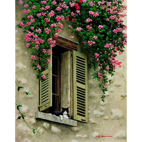 Le Chat Black Modern Wood Framed Art Print with Double Matting by Swanson, Michael