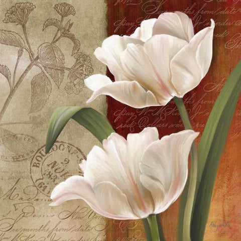 French Tulip Collage I Gold Ornate Wood Framed Art Print with Double Matting by White, Abby