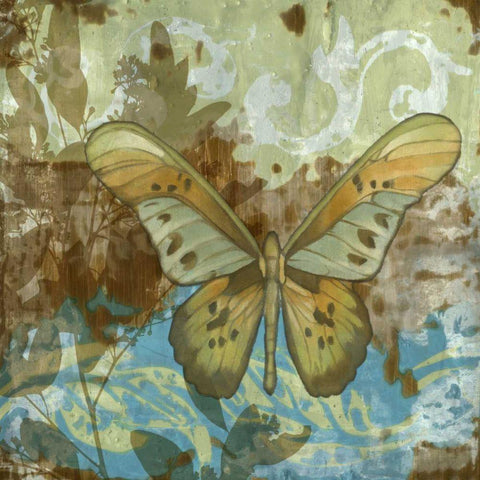 Rustic Butterfly II Gold Ornate Wood Framed Art Print with Double Matting by Goldberger, Jennifer