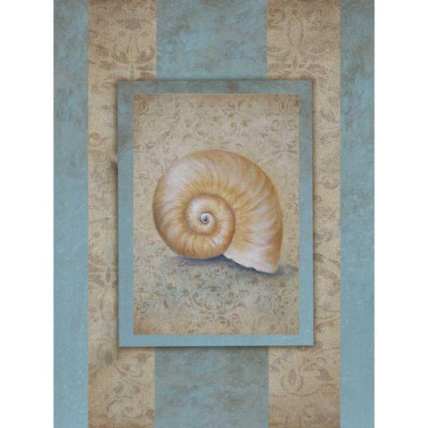 Shell and Damask Stripe I Gold Ornate Wood Framed Art Print with Double Matting by Broughton, Rita