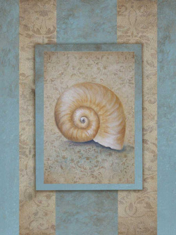 Shell and Damask Stripe I White Modern Wood Framed Art Print with Double Matting by Broughton, Rita