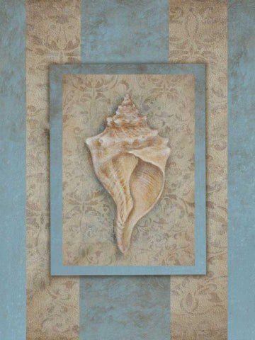 Shell and Damask Stripe II Black Ornate Wood Framed Art Print with Double Matting by Broughton, Rita