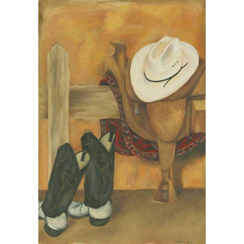 Modern Cowboy White Modern Wood Framed Art Print by Goldberger, Jennifer