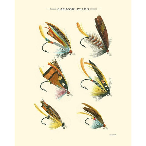 Salmon Flies I White Modern Wood Framed Art Print by Vision Studio