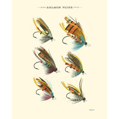 Salmon Flies II Black Modern Wood Framed Art Print by Vision Studio