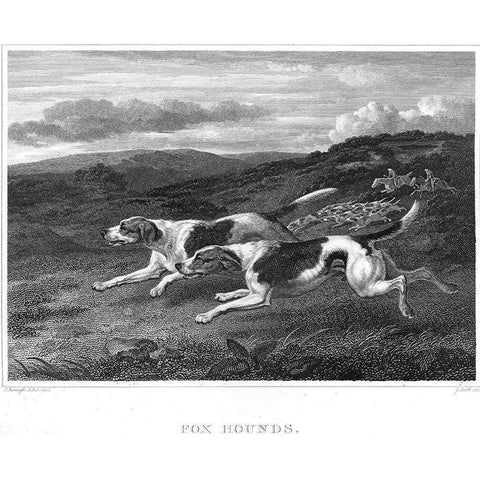 Foxhounds Gold Ornate Wood Framed Art Print with Double Matting by Scott, John