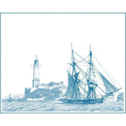 Sailing Ships in Blue I Black Modern Wood Framed Art Print by Baugean