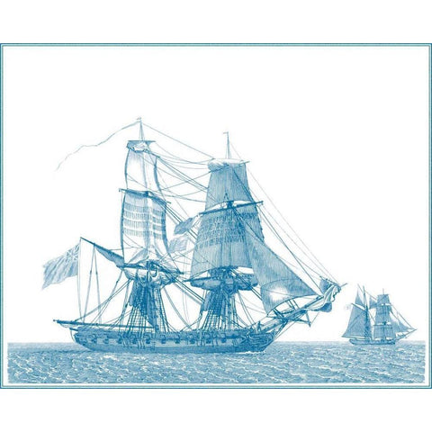 Sailing Ships in Blue II White Modern Wood Framed Art Print by Baugean