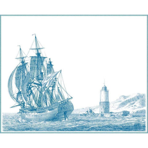 Sailing Ships in Blue III Gold Ornate Wood Framed Art Print with Double Matting by Baugean