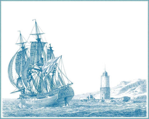 Sailing Ships in Blue III White Modern Wood Framed Art Print with Double Matting by Baugean