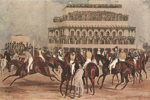 The Grand Steeple Chase I Black Ornate Wood Framed Art Print with Double Matting by Turner, F.C.