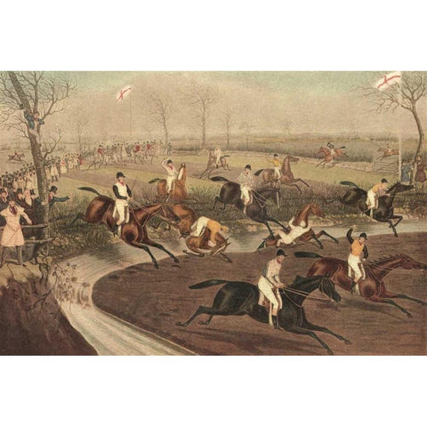 The Grand Steeple Chase III Black Modern Wood Framed Art Print by Turner, F.C.