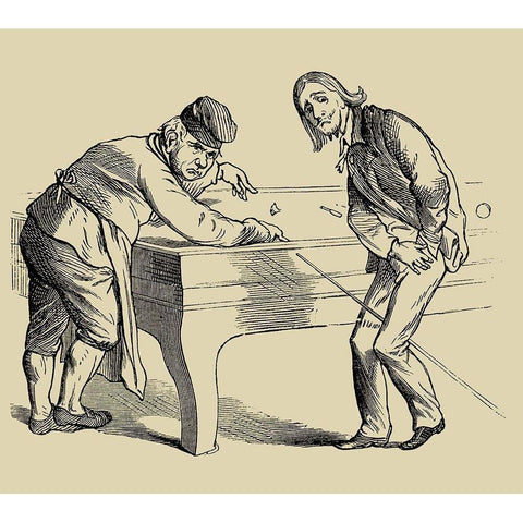 Pool Hall Antics II Gold Ornate Wood Framed Art Print with Double Matting by Unknown