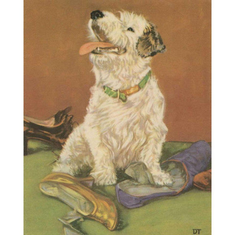 Terrier Trouble III Gold Ornate Wood Framed Art Print with Double Matting by Unknown