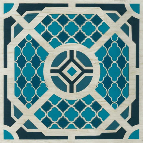 Embellished Indigo Lattice VII White Modern Wood Framed Art Print with Double Matting by Vess, June Erica