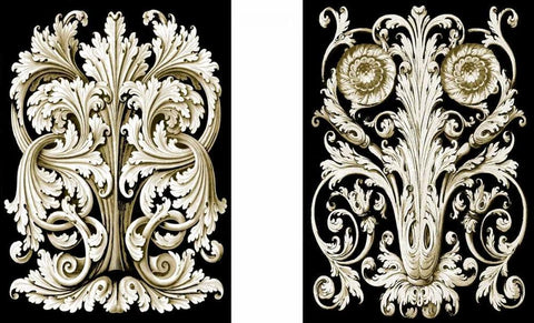 Mini Scroll Black Ornate Wood Framed Art Print with Double Matting by UNKNOWN